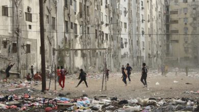 Children play football in Aden, Yemen