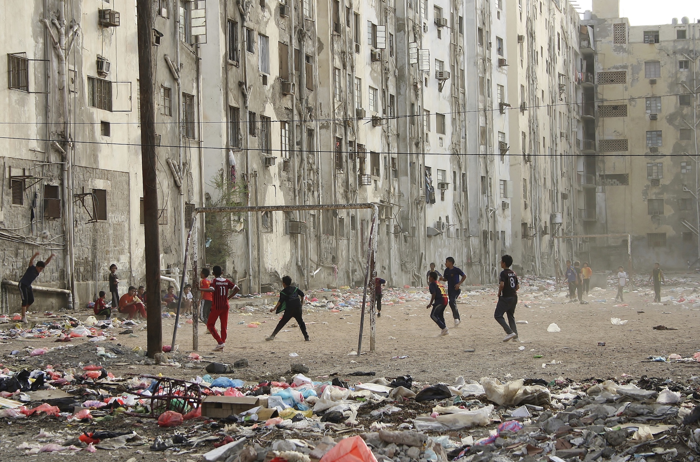 Children play football in Aden, Yemen