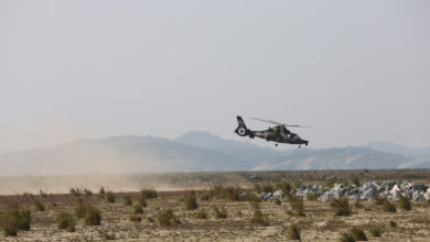 Chinese People's Liberation Army attack helicopter takes part in an exercise