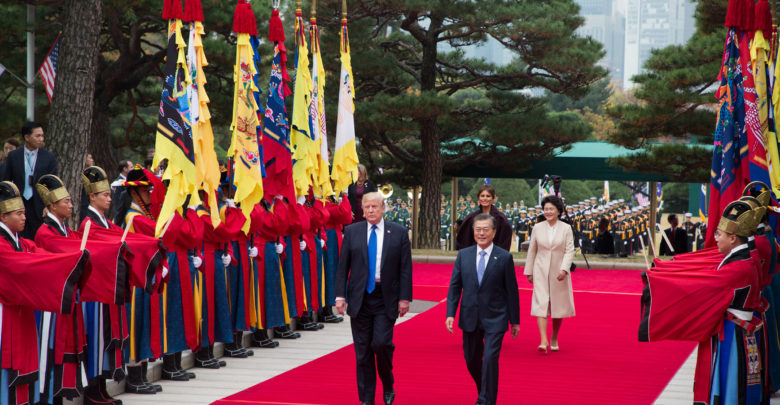 President Donald J. Trump and South Korean President Moon Jae-in arrive for talks in Seoul, South Korea