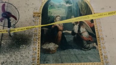 Aftermath of a suicide bombing at St George’s Coptic Church in Tanta, Egypt