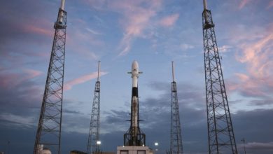 A FALCON 9 rocket is shown a day before the launch of SpaceX’s first 60 Starlink satellites at Cape Canaveral, Fla., in May
