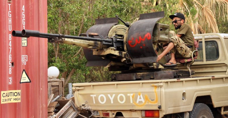UN-recognized Libyan Government of National Accord (GNA) fighters clash with forces loyal to strongman Khalifa Haftar south of Tripoli on June 1, 2020.