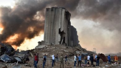 A destroyed silo at the scene of an explosion at the port in the Lebanese capital Beirut, on August 4, 2020.