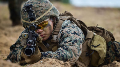 A US Marine takes position during the joint Cobra Gold exercise in the coastal Thai province of Rayong on February 28, 2020