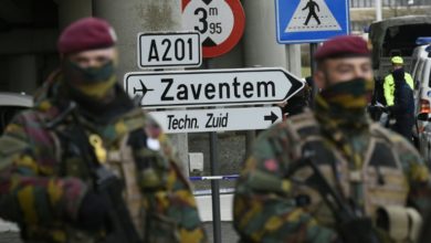 Soldiers control an access to Brussels airport, on March 29, 2016 in Zaventem, one week after the Islamic State attacks in Brussels