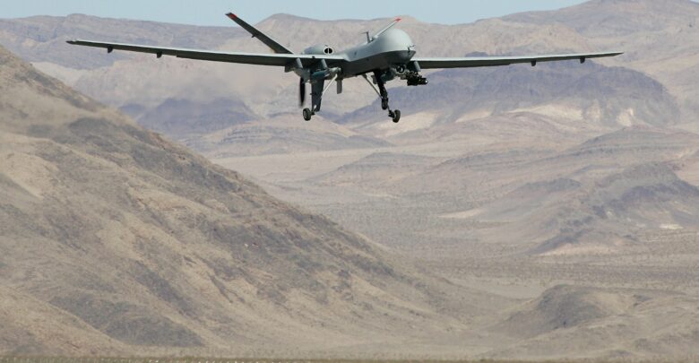 An MQ-9 Reaper takes off 8 August, 2007 at Creech Air Force Base in Indian Springs, Nevada.