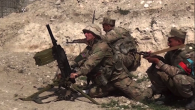 An image grab taken from a video made available on the official web site of the Azerbaijani Defence Ministry on 28 September 28, 2020, allegedly shows Azeri troops conducting a combat operation during clashes between Armenian separatists and Azerbaijan in the breakaway region of Nagorno Karabakh
