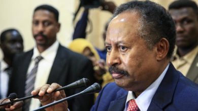 Sudan's Prime Minister Abdollah Hamdok speaks at a press conference.
