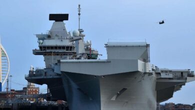 The British aircraft carrier HMS Queen Elizabeth at anchor