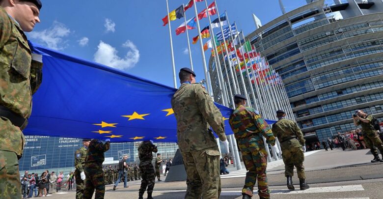 Military carrying European Union flag