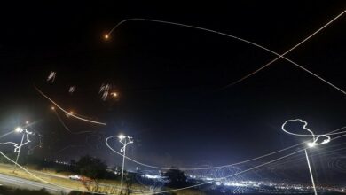 Israel's Iron Dome aerial defense system intercepts rockets launched from the Gaza Strip, controlled by the Palestinian Islamist movement Hamas, above the southern Israeli city of Ashkelon, on May 10, 2021