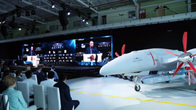 President Erdogan during the unveiling of the Akinci drone
