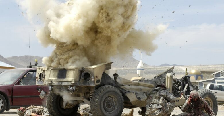 Simulated IED detonates during US Army training scenario