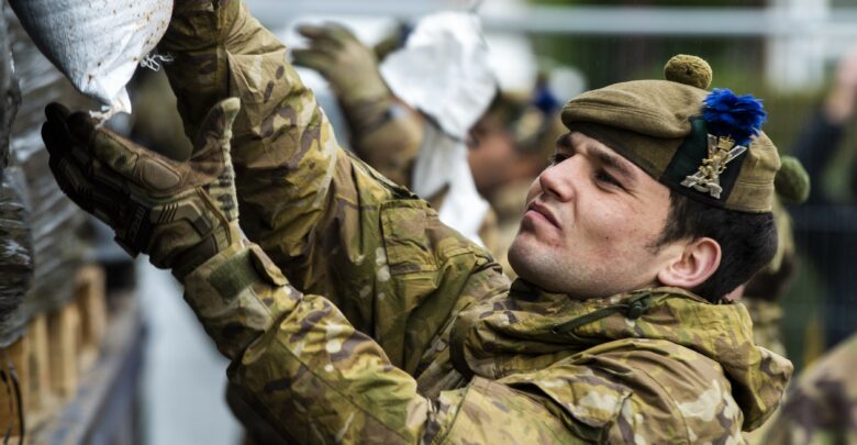 Army personnel aiding the Environment Agency in Ilkley and Calderdale during Storm Dennis, 2020