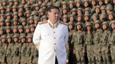 North Korean leader Kim Jong Un taking part in a parade ceremony to mark the 90th founding anniversary of the Korean People's Revolutionary Army