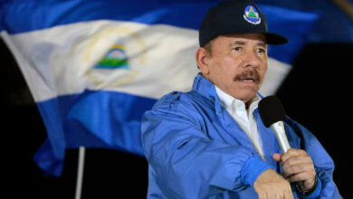 Nicaraguan President Daniel Ortega speaks to supporters