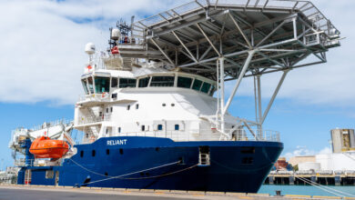 Australian Defence Vessel Reliant docked at the Port of Townsville on 07 September 2022