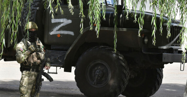 A Russian soldier in Melitopol, Zaporizhzhia region, Ukraine
