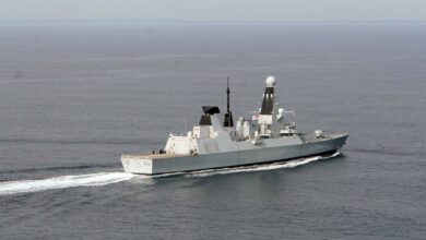 Dauntless sails through a calm Irish Sea on trials.