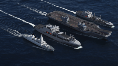 Artist rendering of the UK support ship at sea