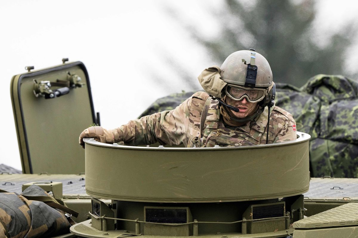 A Danish combat battalion soldier training in Jutland, Denmark