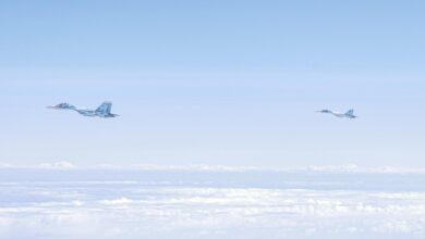 Two Russian Su-27s seen over the Baltic Sea.