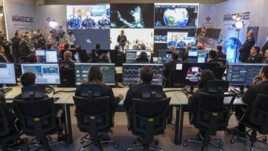 Officials monitoring the launch of Turkey's first indigenous observation satellite, IMECE