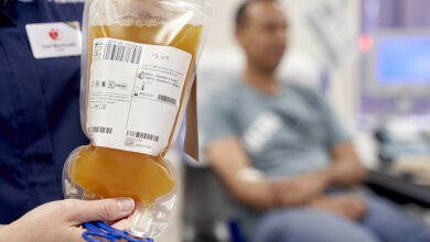 Picture by Edward Moss Photography. All rights reserved. NHS Blood and Transplant Covid Plasma trials, Birmingham. Dr Abhi Lal, 43 from Solihull, has recovered from COVID-19 and was one of the first people to donate plasma at Birmingham New Street donor centre.