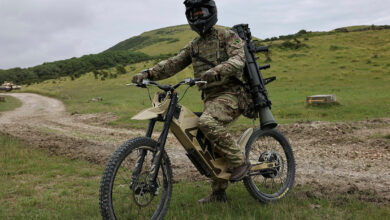 UK Armed Forces demonstrating the Stealth H-52 electric bike as part of Project VIRTUO at Lulworth Range in the UK.