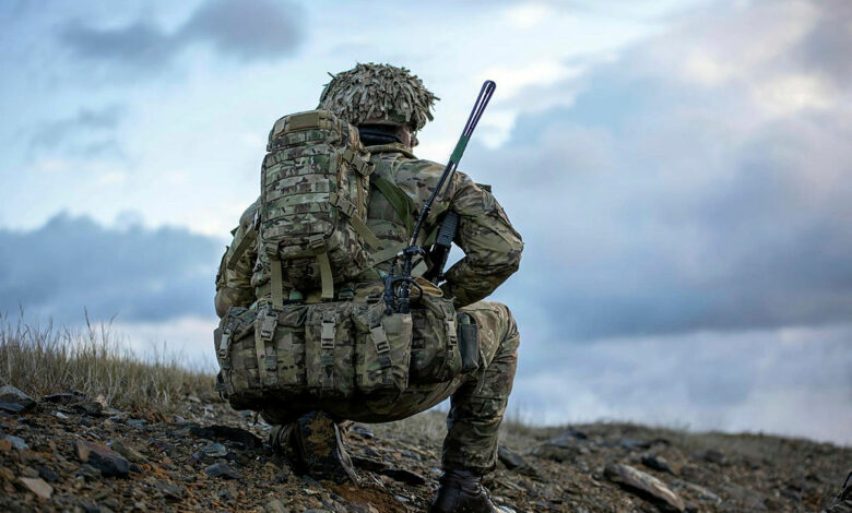 Grenadier Guardsman from British Forces South Atlantic Islands (BFSAI) take part in a joint exercise (Ex Cape Bayonet) at Port San Carlos, Falkland Islands