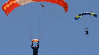 Australian Army soldiers from 1st Armoured Regiment solo jump during the accelerated freefall course at Adelaide Skydiving Centre, South Australia.