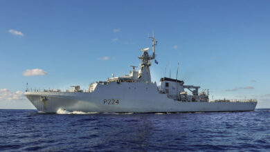 HMS Trent, a UK Royal Navy ship, is seen on the water. "P224" is painted on its grey hull.