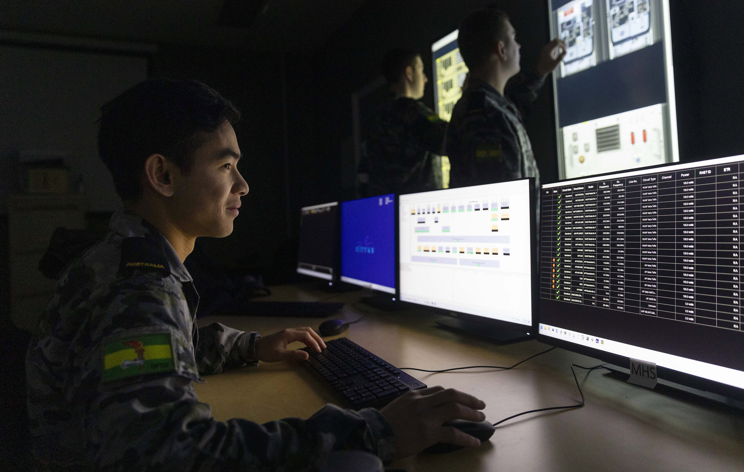 Learn to work together and be part of a team. Seaman Communication Information System - Information Specialist (SMNCIS-I) Grisadarporn Nordisar (left), Seaman Communication Information System - Communications Specialist Alex Meiklejohn and SMNCIS-I Kyle Bergan (right) conduct a fault finding exercise in the Communication Centre Simulator. Being able to identify communications faults and restore data and voice networks quickly, is pivotal and often requires more than one person to fix. An extended delay in the restoration of communications services could be the difference between you pulling into your favourite port or having to stay at sea for another week because the Commanding Officer missed a key message. That is why being part of a team and working together is crucial. At the Maritime Communication Information System Wing, you will learn how to be part of a well respected team, and how to be precise, concise and efficient meaning that your Commanding Officer and ship will remain connected - always! *** Local Caption *** Meet some of the Navys newest communicators currently under training at HMAS Cerberus. Alex, Kyle & Grisadarporn all started their journeys with the Navy through the ANC, they are well on their way to careers in the Information Warfare community. Alex, a communications specialist in training, joined from TS Walrus. His professional development encompasses Satellite systems, radio systems, voice procedures, tactical manoeuvring of ships, in addition to other means of communications that are critical to Navys ability to remain engaged. Kyle (TS Toowoomba) and Grisadarporn (TS Henty) are training to be Information Systems specialists. Their areas of responsibility will include the management and support of Navys ICT at sea. They are progressing their development under the CompTIA certification framework. Collectively, these sailors will contribute to the establishment, maintenance and protection of Navys Information Environments against a wide range of threats including Cyber attack.