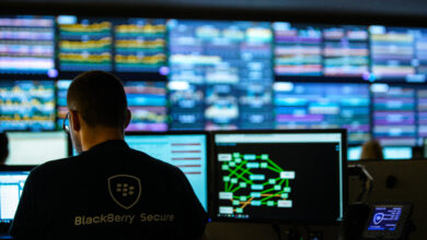 A photo from the BlackBerry Network Operations Center in Waterloo, Canada.