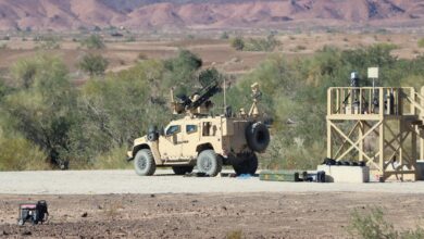 Yuma Proving Ground, Arizona - U.S. Marines with Marine Corps Systems Command, fire a Stinger Missile from a Marine Air Defense Integrated System (MADIS) at Yuma Proving Ground, Arizona, December 13, 2023. The MADIS Mk1, pictured, and Mk2 form a complementary pair and will be the basic building block of the Low Altitude Air Defense (LAAD) Battalions’ ground-based air defense capability. (U.S. Marine Corps photo by Virginia Guffey)