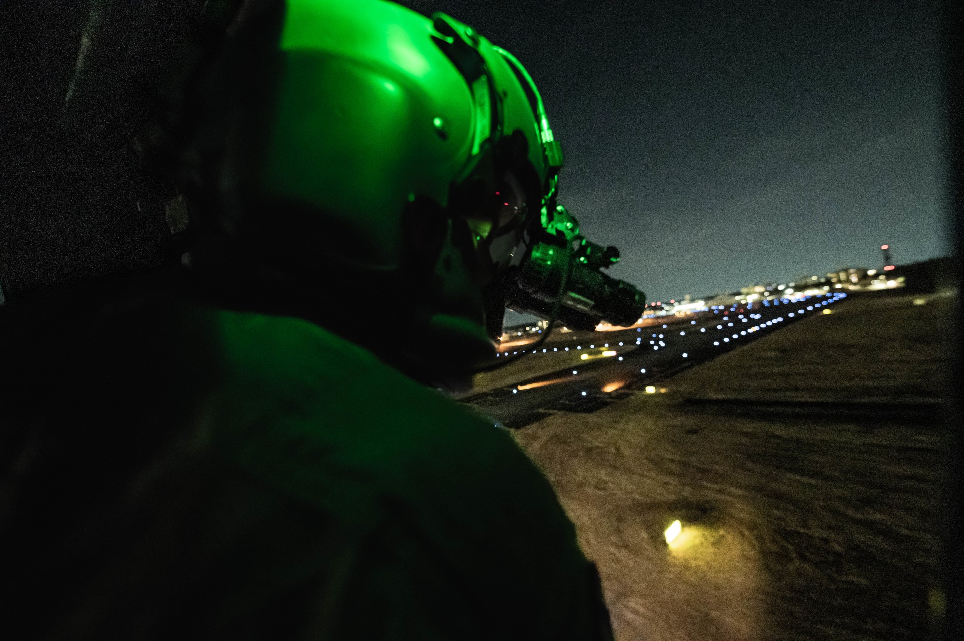 A nighttime aerial view of Western Tokyo is seen during a patient transport drill Dec. 18, 2023. The congested ground travel in the Tokyo area is recognized as a circumstance where helicopters become imperative for specific mission requirements.