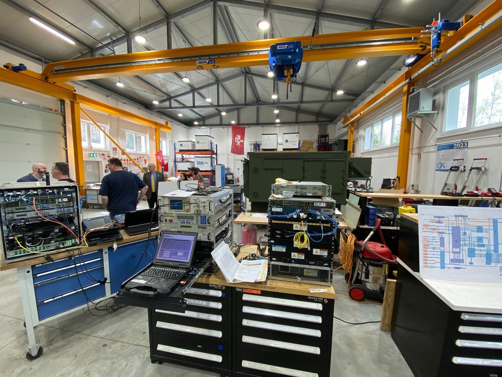A newly renovated and modernized maintenance facility project was completed and placed into operation recently at U.S. Army Communications-Electronics Command’s Tobyhanna Army Depot Forward Repair Area-Europe on Panzer Kaserne in Kaiserslautern, Germany. Pictured here is some network equipment being tested and maintained at the maintenance facility. (Cameron Porter)