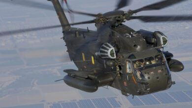 A German Air Force CH-53GS flies over southern Arizona during Angel Thunder 2015 June 7, 2015. Angel Thunder is the largest personnel recovery exercise in the world combining joint, coalition and interagency personnel. Participants train through the full spectrum of personnel recovery capabilities with numerous types of aircraft. (U.S. Air Force photo by Airman 1st Class Chris Massey/Released)