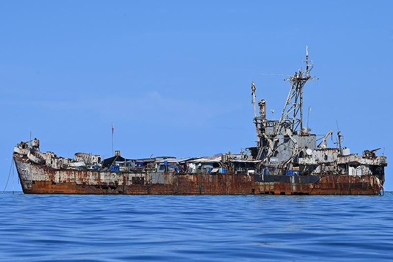 The BRP Sierra Madre is seen docked at Second Thomas Shoal in the South China Sea on November 10, 2023.