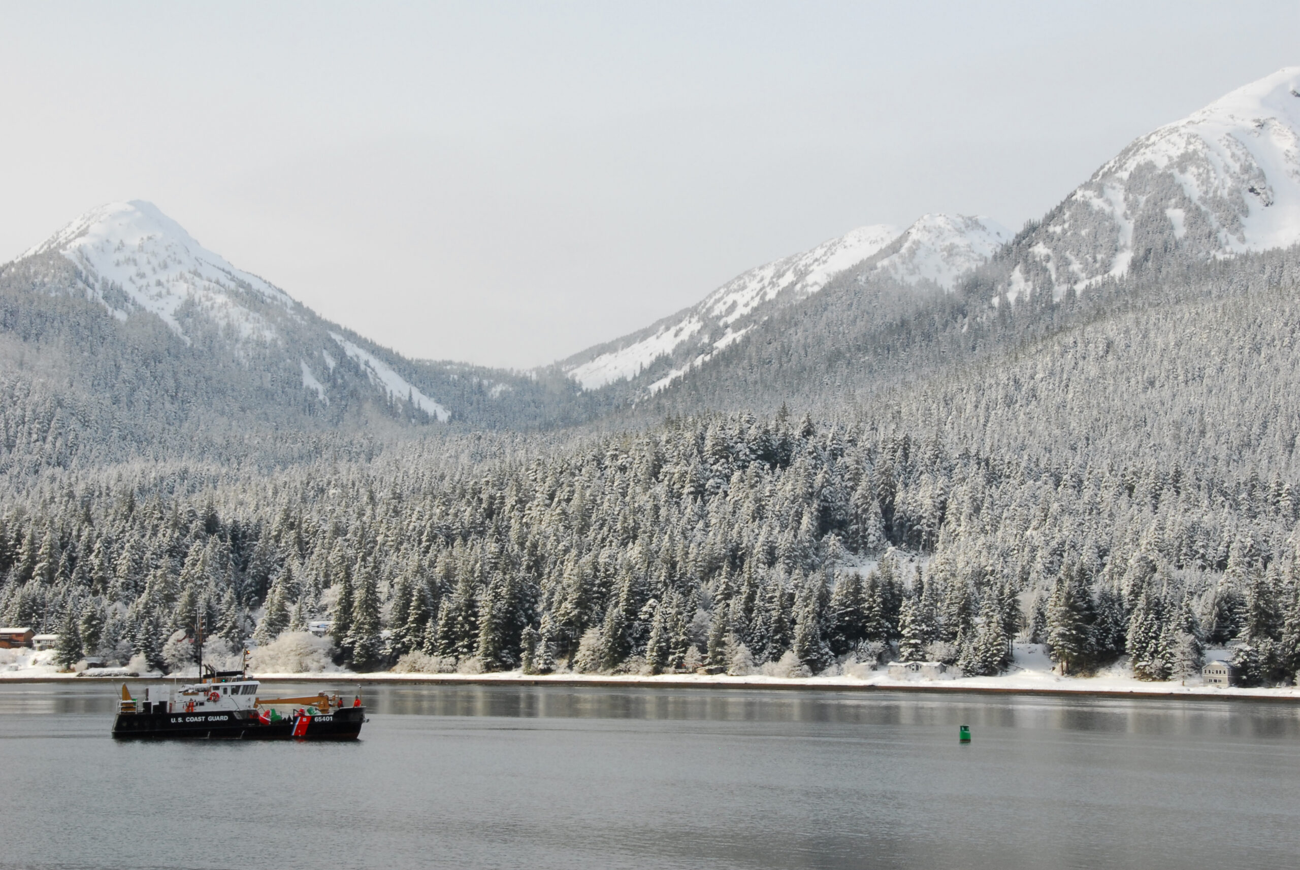 JUNEAU, Alaska -- Crew members aboard the Coast Guard Cutter Elderberry, a 65-foot inland buoy tender home ported in Petersburg, Alaska, prepare to set buoys for the channel which runs through Mendenhall Bar Wednesday, April 1. 090401-G-5176S-139-Elderberry (U.S. Coast Guard Photo/ PA3 Walter Shinn)