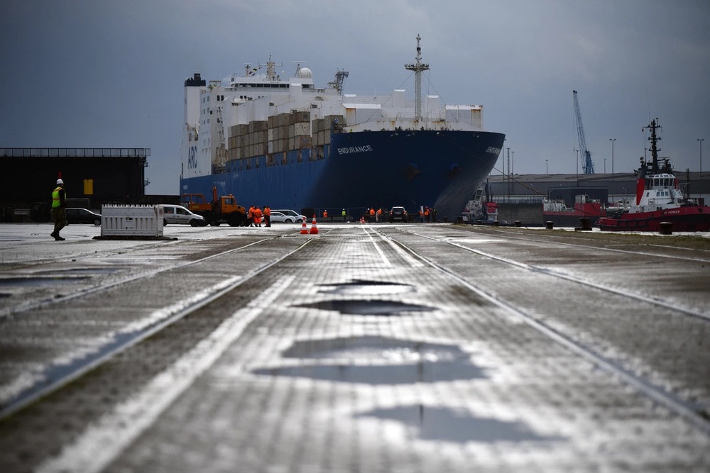 598th Transportation Brigade, 21st Theater Sustainment Command and a "Team of Teams" that includes many host-nation partners participate in the discharge operations of the United States vessel ARC Endurance at Bremerhaven Port
