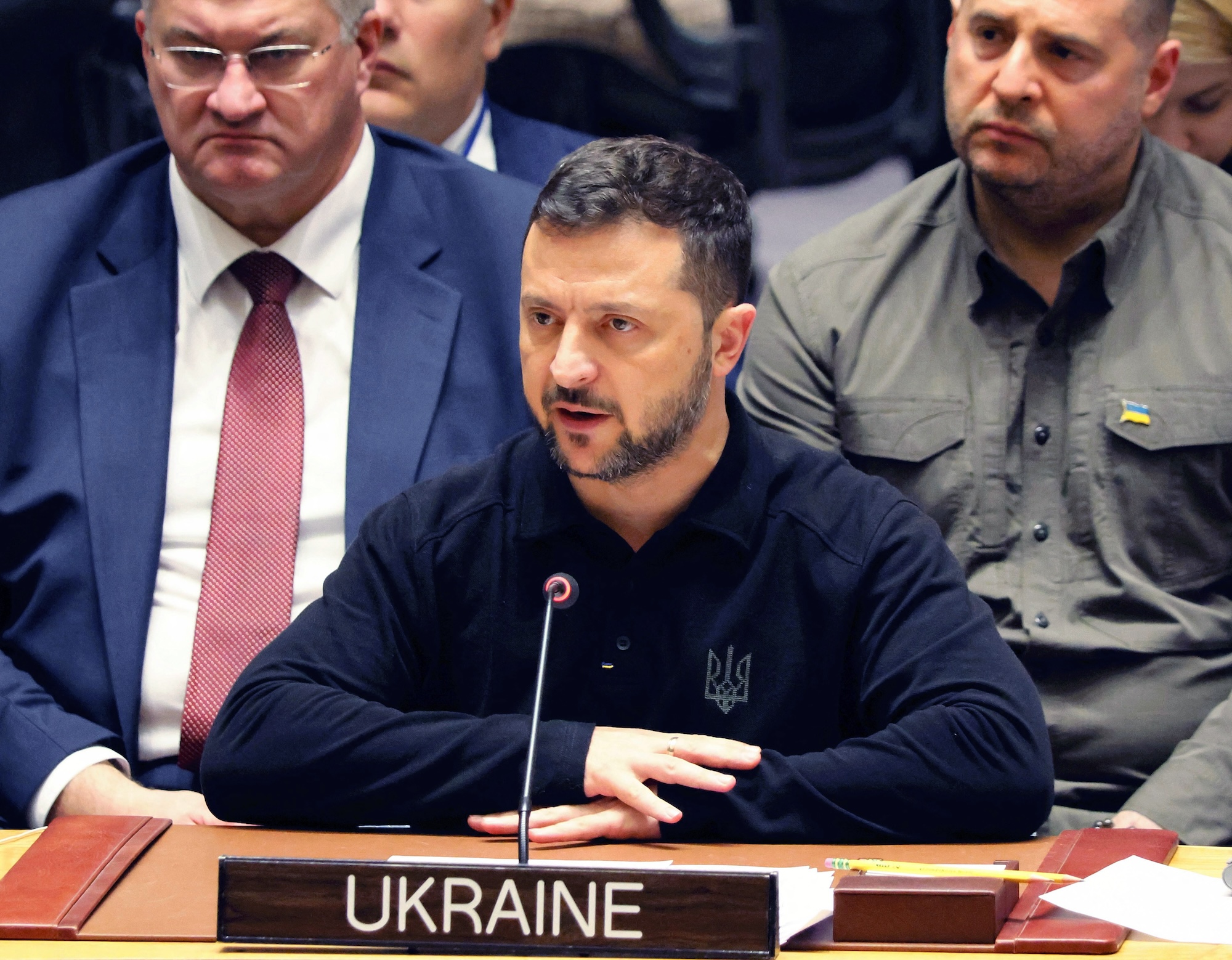 Ukrainian President Volodymyr Zelensky delivers a speech during United Nations Security Council at the United Nations Headquarters in New York, United Sates of America on September 24, 2024