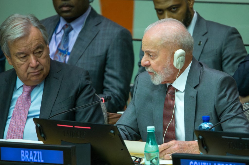 The President of Brazil Lula da Silva and the UN Secretary General, Antonio Guterres, during the G20 Ministerial Meeting at the United Nations