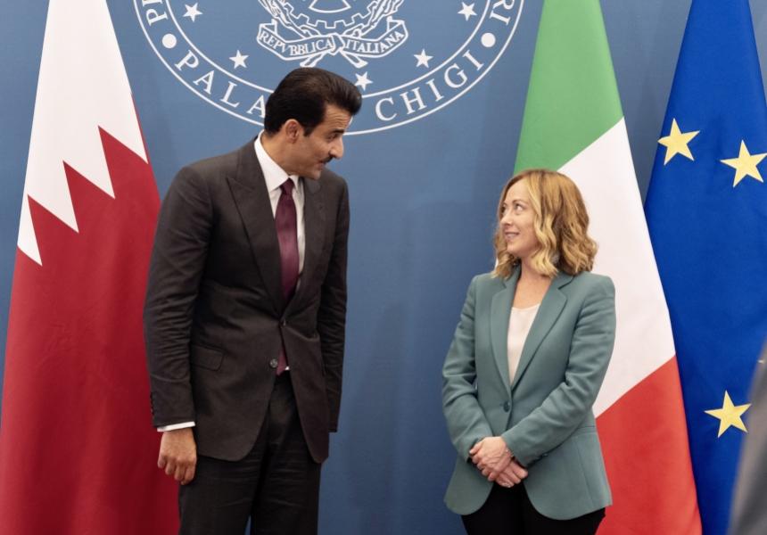 The Emir of Qatar Tamim bin Hamad Al-Thani and Italian Prime Minister Giorgia Meloni met in Rome to discuss security and defense partnership in October 2024.