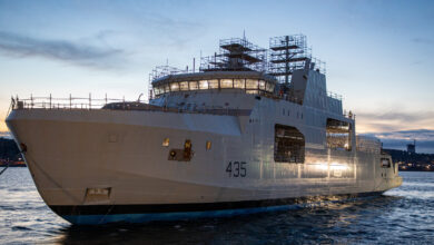 Royal Canadian Navy’s sixth and final Harry DeWolf-class Arctic and Offshore Patrol Ship, the HMCS Robert Hampton Gray (AOPS 435). Photo: Irving Shipbuilding