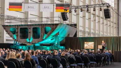 Keel-laying of German Navy’s first Type 424 signals intelligence (SIGINT) and reconnaissance ship in Wolgast.