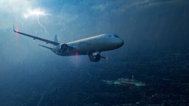 Airbus French Maritime Patrol Aircraft A321 MPA flying in an evening thunderstorm