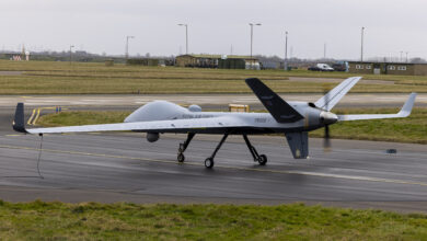 Protector on flight test before being fully operation to fly at RAF Waddington.