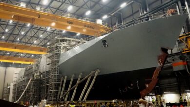 Hull of the first Pohjanmaa-class multi-purpose corvette.